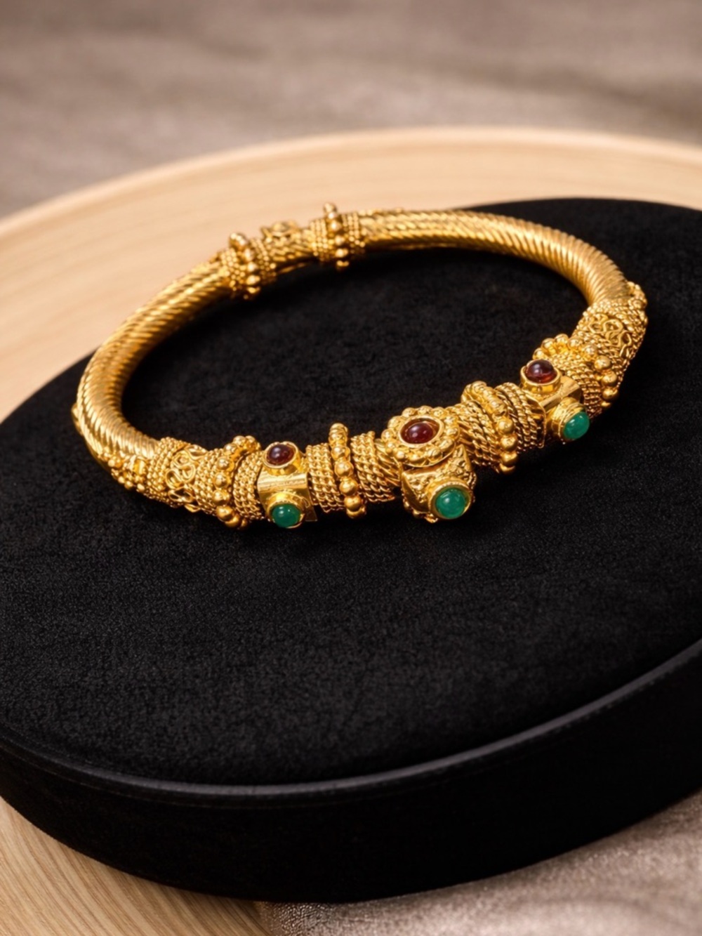 Manipuri Bangle Gold Tone Women’s Gemstone Torque Bracelet